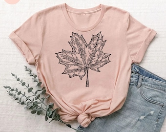 Autumn Leaf Shirt, Minimalist Fall Tee, Thanksgiving Women Gift, Nature Lover Tee