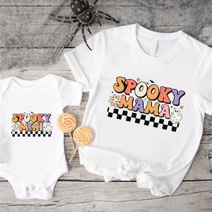 Custom Matching Spooky Mama and Spooky Mini Halloween Shirts, Personalized Family Gift for the Spooky Season, Cute Matching Halloween Shirts