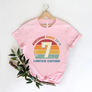 7th Birthday T-shirt, Awesome Since 2018, 7th Birthday Gift, Seven Year Old Shirt, Seventh Birthday Party Kid Tee, Kids 7th Birthday T-shirt