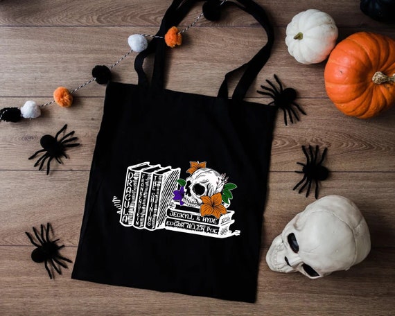 Spooky Book Lover Tote Bag, Halloween Season Book Bag, Cute Spooky Season Gift, Book Lover Tote Bag, Dark Fiction Lover Gift