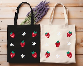 Strawberry Tote Bag, Strawberry Lover Gift, Spring Tote Bag, Tote Bag for Women, Eco Friendly Bag, Cute Aesthetic Bag, Farmers Tote Bag
