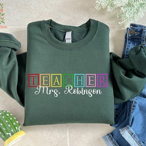 Custom Teacher Sweatshirt, Teacher Mrs Sweatshirt, Back to School Gift for Teacher, Cute Teacher Crewneck, Colorful School Teacher Sweater