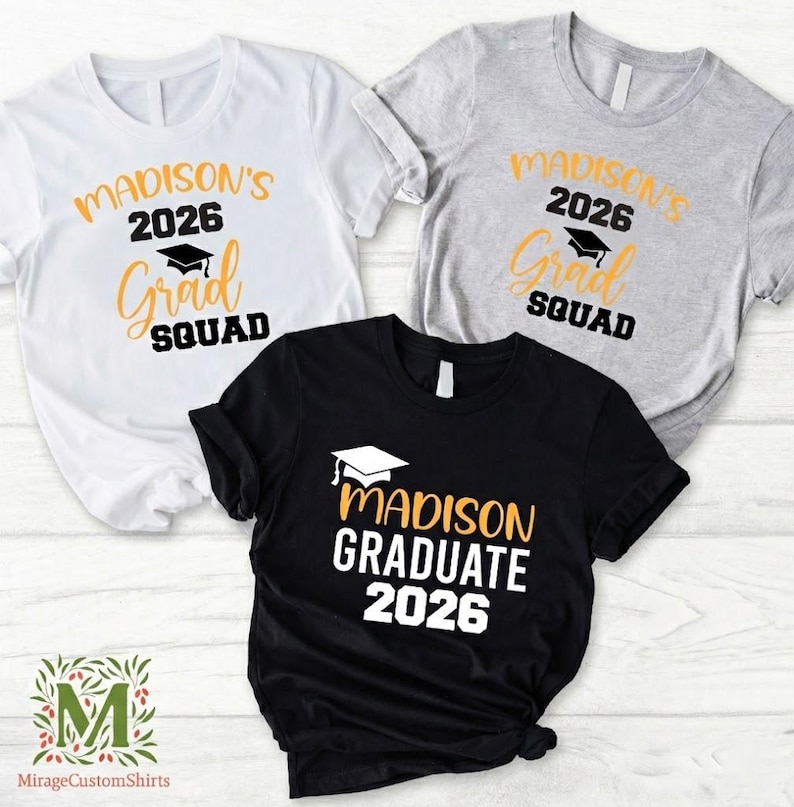 Custom Grad Squad Shirt, Custom Graduation TShirts, Personalized Name Graduation Gift, High School Graduation 2026, College Graduation Shirt image 1