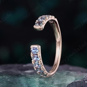 Open Gap 2.5mm Alexandrite Engagement Band, Rose Gold Wedding Band Matching Band Straight Band Promise Ring Engagement ring Enhancer for her