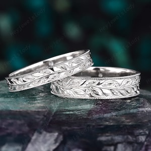Platinum His and Hers Full Eternity Leaf Wedding Set, White Gold
