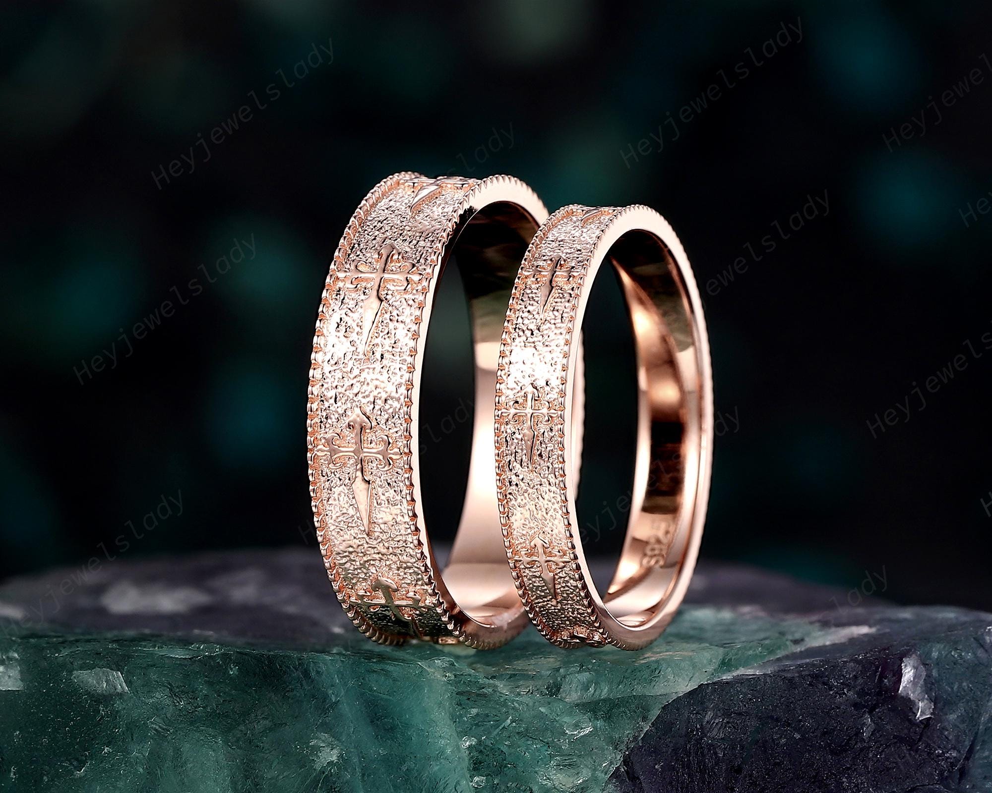 His and Hers St. James Cross Couple Ring Set, Full Eternity