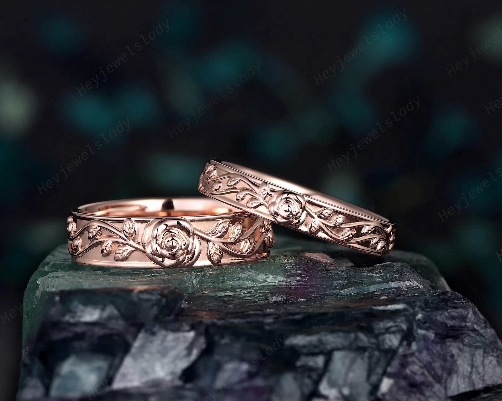 rose様 エンハンシングビバシティ レフィル 2本セット His and Hers Full Eternity Rose Flower Leaf Wedding Set, Rose Gold