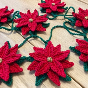 CROCHET PATTERN - Christmas Poinsettia Flower Decoration and Garland