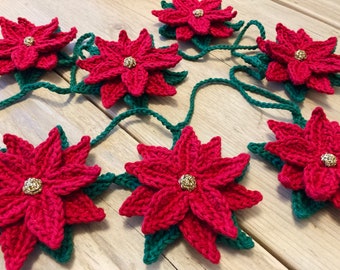 CROCHET PATTERN - Christmas Poinsettia Flower Decoration and Garland