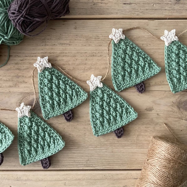 CROCHET PATTERN - Christmas Tree Decoration and Garland (written in ENGLISH - pdf instant download)