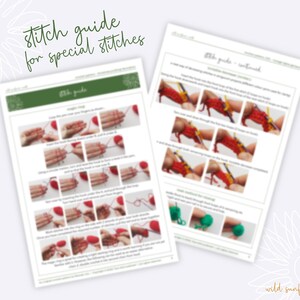 May include: A stitch guide for special stitches with step-by-step instructions and photos. The guide includes instructions for a "magic ring" and other stitches.