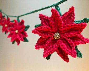 CROCHET PATTERN - Christmas Poinsettia Flower Decoration and Garland (written in ENGLISH - pdf instant download)