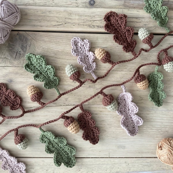 MODÈLE AU CROCHET - Guirlande de feuilles de chêne et de glands | Guirlande au crochet automne / automne