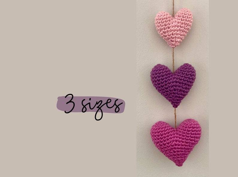 CROCHET PATTERN Heart Decoration / Ornament 3 sizes DIY Valentines gift image 7