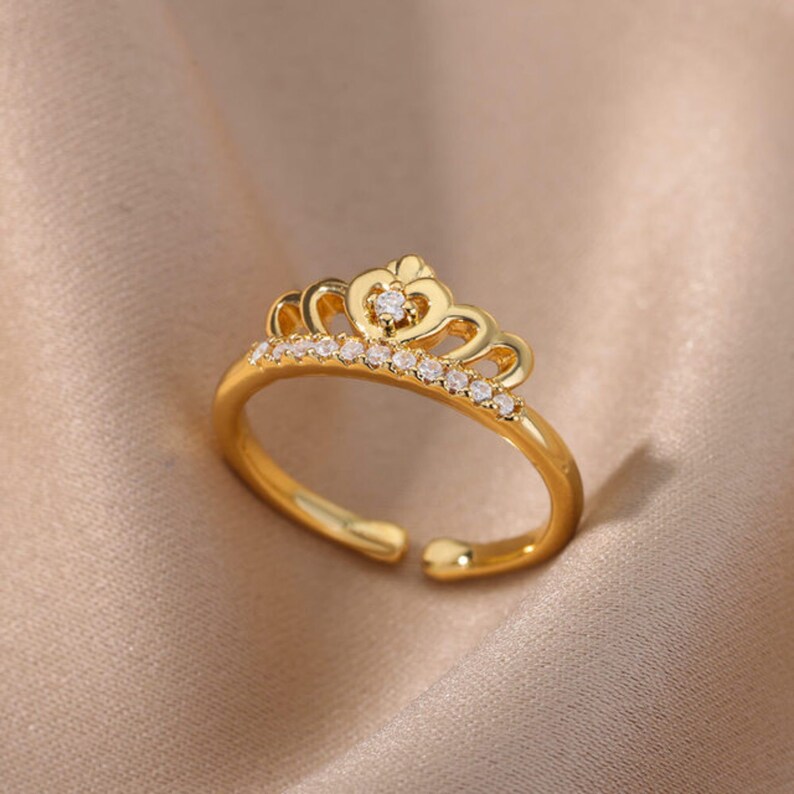 Gold Crown Ring Stainless Steel Crown Ring Open Adjustable Etsy