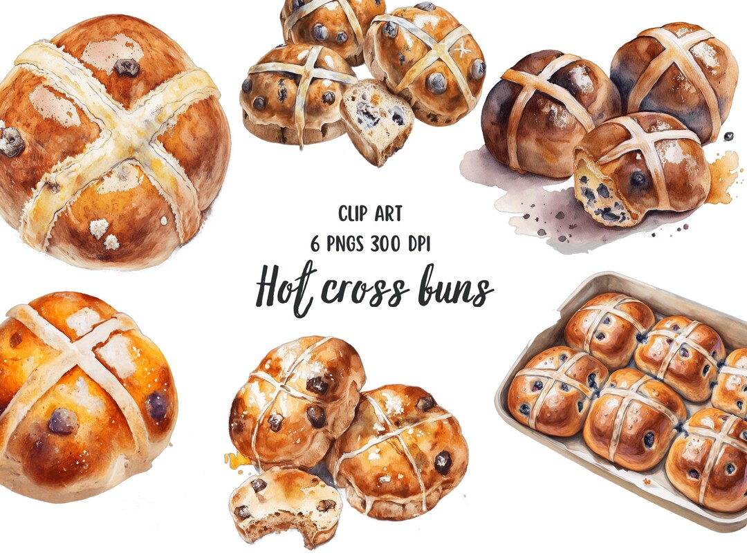 Hot Cross Buns Clipart 6 Easter Watercolor Clipart Pngs Set for