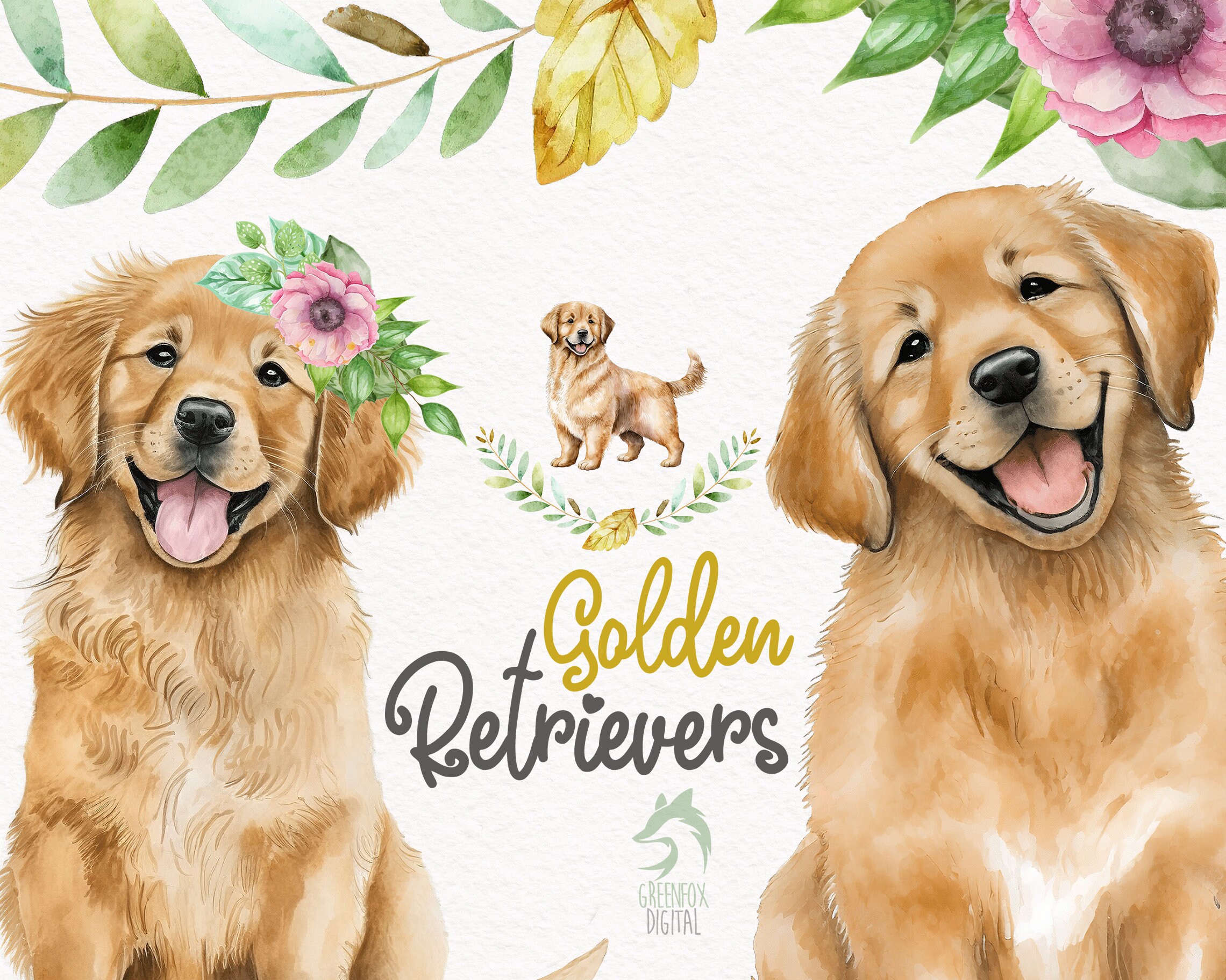 Golden Retriever Watercolor Clipart Cute Dog Nursery Decor - Etsy