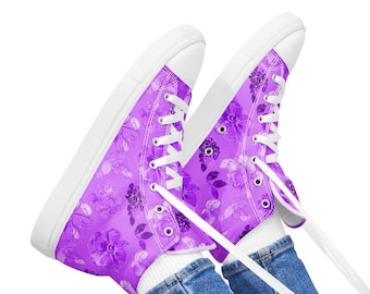 Lavender Floral High Top Canvas Shoes: Women's Classic Sneakers