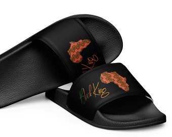 Custom Men's Black King Slides with Africa Continent Map Design
