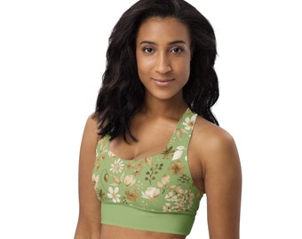 Floral Longline Sports Bra: High-Impact Support, Removable Padding