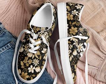 Women's Lace-Up Floral Canvas Sneakers: Stylish, Comfortable & Breathable Shoes for a Fashionable Wardrobe