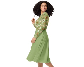 Vestido midi de manga larga: jersey de punto con bolsillos