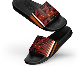 Women's African Print Slides: Red Heart Everyday Sandals