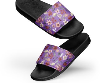 Women's Lavender Floral Slides with Cushioned Upper Strap and Textured Footbed - Comfort meets Style, Women's Slides, Sandals and Flip Flops
