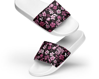 Floral Women's Slides: Cushioned Faux Leather Upper