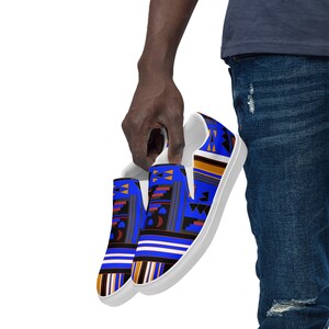 Custom Blue Slip-on Canvas Shoes | Men&#39;s Slip-on Sneakers | Casual Slip-on Shoes | Artistic Shoes