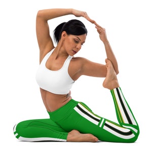 High Waisted Women&#39;s Green Yoga Leggings with Inner Pocket | Women&#39;s Pants | Fitness Workout Activewear