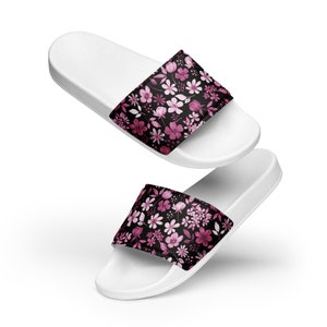Floral Women&#39;s Slides: Cushioned Faux Leather Upper
