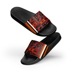 Women&#39;s African Print Slides: Red Heart Everyday Sandals