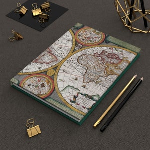 Vintage World Map | Hardcover Journal Matte | Old Map Notebook | Antique World Map Lined Journal