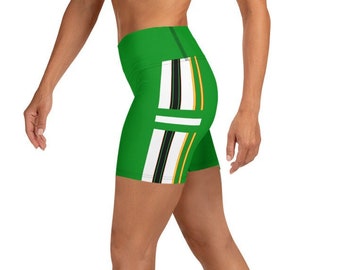 High Waisted Women's Green Yoga Shorts with Inner Pocket | Women's Shorts | Fitness Workout Activewear