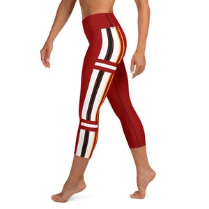 High Waisted Women&#39;s Red Yoga Capris Leggings with Inner Pocket | Women&#39;s Pants | Fitness Workout Activewear