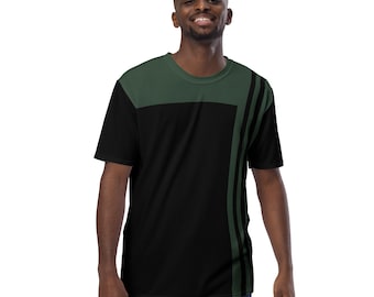 Men's Black & Green Striped T-Shirt: Polyester Jersey Knit