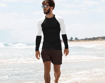 Men's UPF 50+ Rash Guard: Black and White Long Sleeve