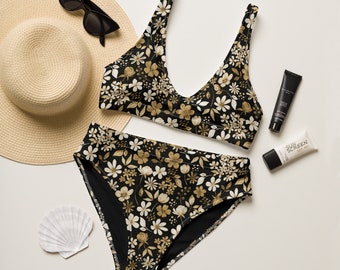 Floral High-Waisted Bikini: Eco-Friendly Recycled Swimwear