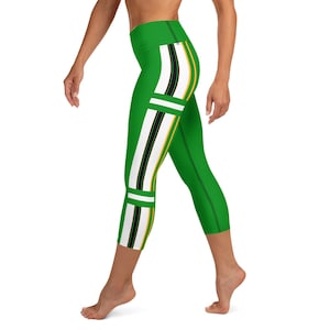 High Waisted Women&#39;s Green Yoga Capri Leggings with Inner Pocket | Women&#39;s Pants | Fitness Workout Activewear