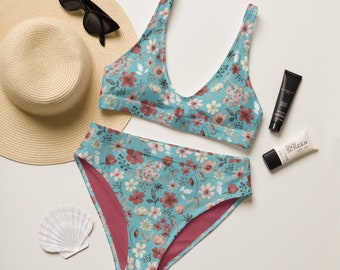 Floral Print Bikini Set – Recycled Polyester Swimsuit, Removable Pads