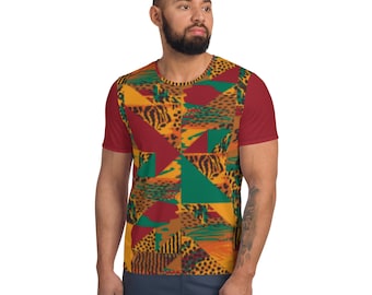 African Print Men's Athletic T-Shirt: Moisture-Wicking Workout Tee