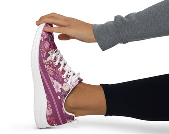 Floral Flyknit Athletic Shoes: Women's Breathable Lace-Ups