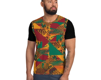 African Print Men's Athletic T-Shirt: Moisture-Wicking Workout Top