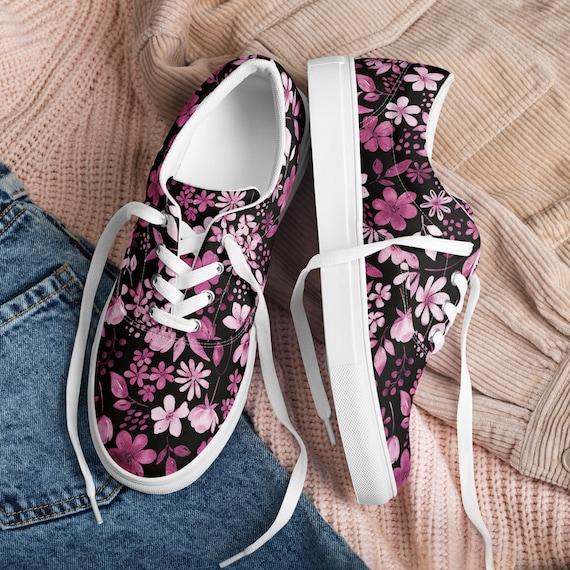 Black floral tennis shoes sale