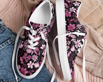 Women's Lace-Up Floral Canvas Sneakers: Stylish, Comfortable & Breathable Shoes for a Fashionable Wardrobe
