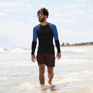 Men's Rash Guard, "Stay Protected and Comfortable with our Black and Blue Men's Rash Guard - Perfect for Sports and Outdoor Activities"