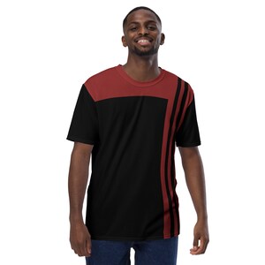 Rood en zwart gestreept heren-T-shirt: gebreid polyesterjersey