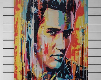Banksy Style Pop Art Elvis Canvas Print. Graffiti Style Wall Art Elvis. Free Shipping