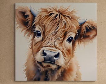 Baby Highland Cow Canvas Print - Cute Animal Wall Art for Kids Rooms and Bedrooms